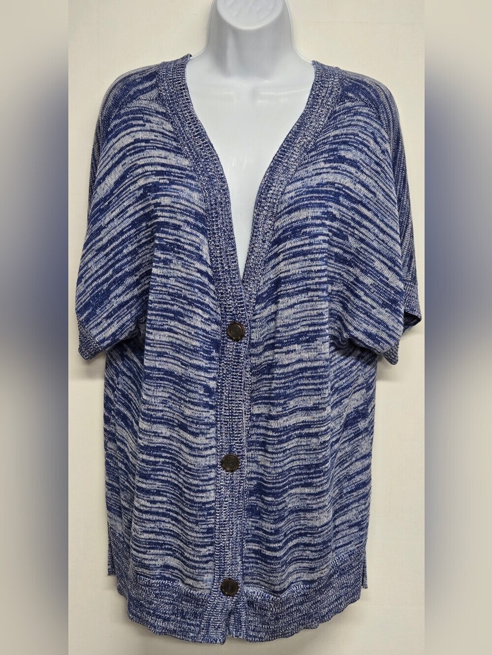 Soft Surroundings M Oversized Short Sleeve Cardigan Sweater Knit V Neck & Back